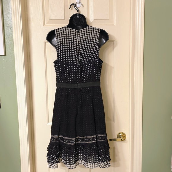 Betsey Johnson Black & White Polka Dot Dress, Fit & Flare, Sheer Panel, Size 8 - Picture 4 of 16